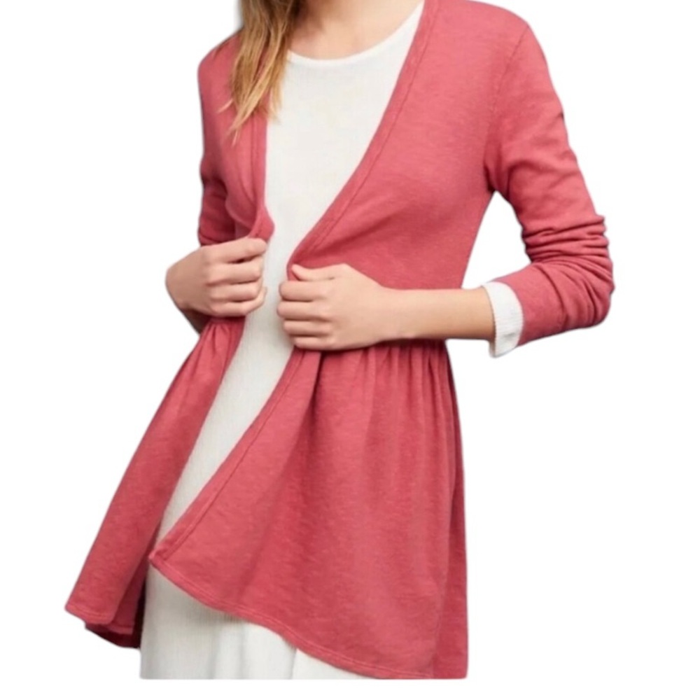 Anthropologie t.la "Biera" Terracotta Pink Open Front Peplum Detail Cardigan